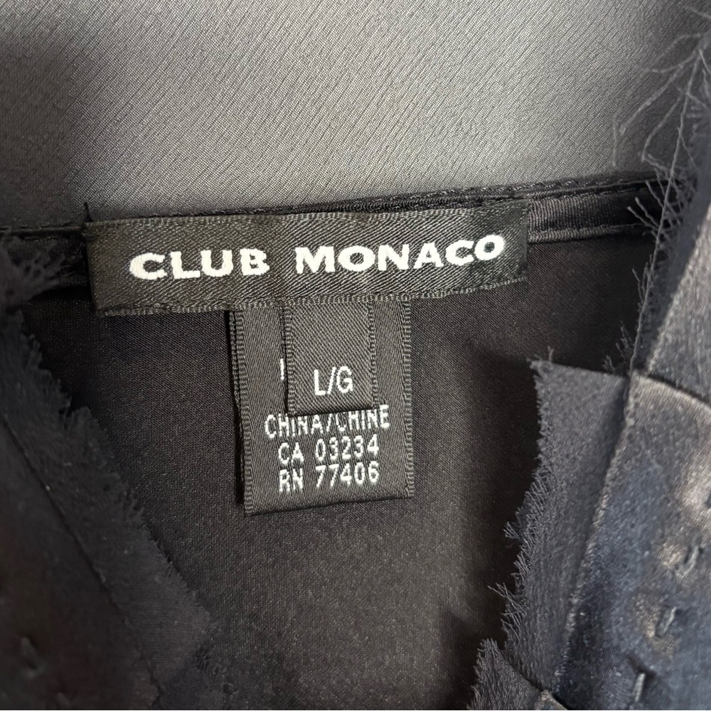 CLUB MONACO Silk Black racer style Tank Top shell pleats semi-sheer size Large - Picture 7 of 9